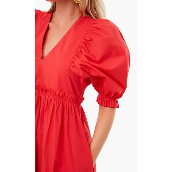 Hunter Bell Palmer Midi Maxi Puff Sleeve Ruffle Dress Cherry Red Tuckernuck - Picture 6 of 11